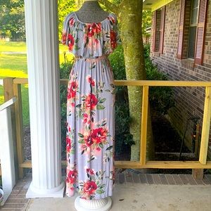 Jodifl Maxi Dress, light Grey floral, Size M